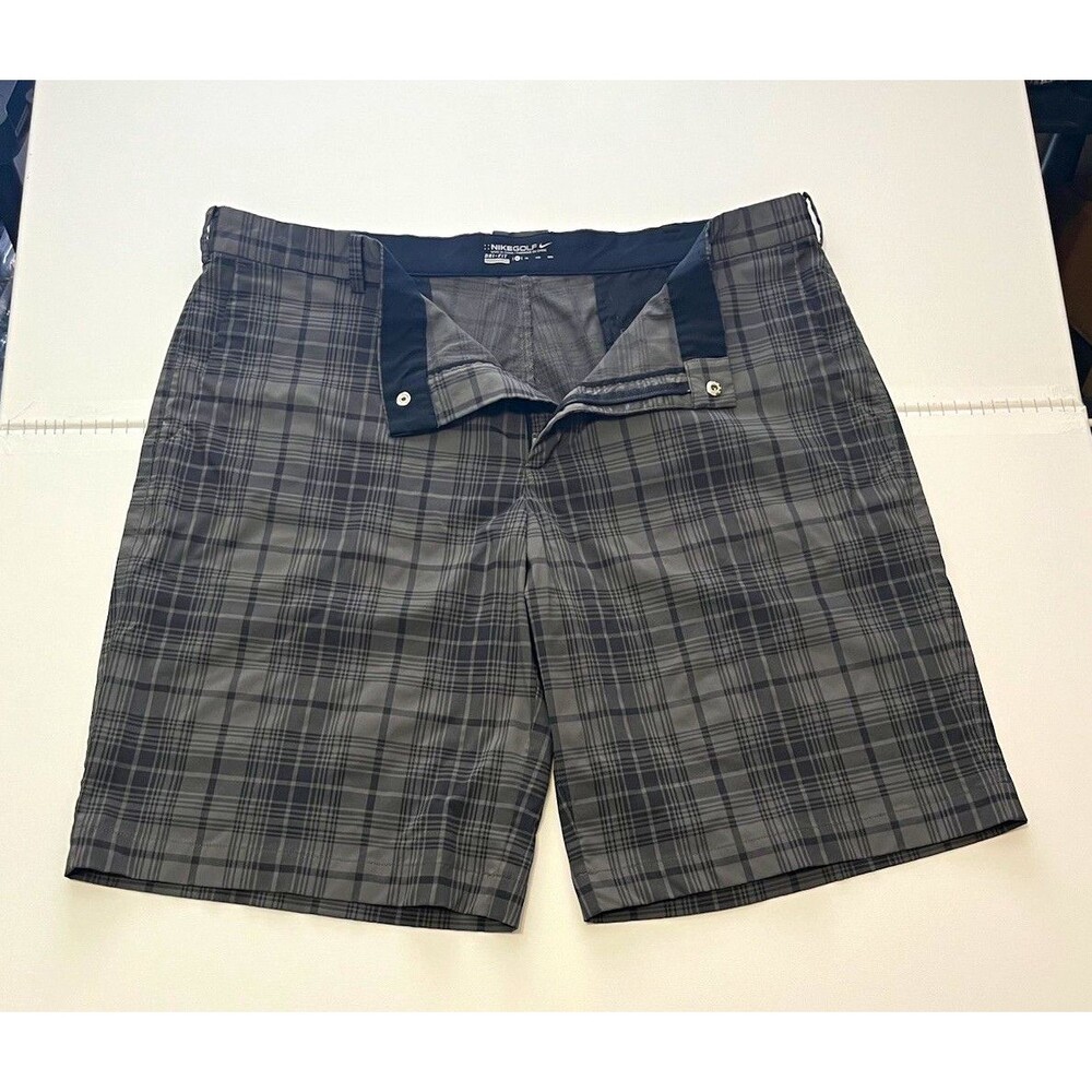 Nike Golf Dri-FIT Men's Plaid Golf Shorts Check Gray/Black 42 Flat Front Stretch